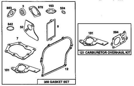 Carburetor Overhaul Kit And Gasket Set Diagram and Parts List for 135200  Briggs and Stratton Engine